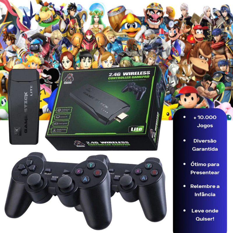 Video Game Stick 10 mil Jogos Retrô Antigo 4K Controle Sem Fio Portátil Original
